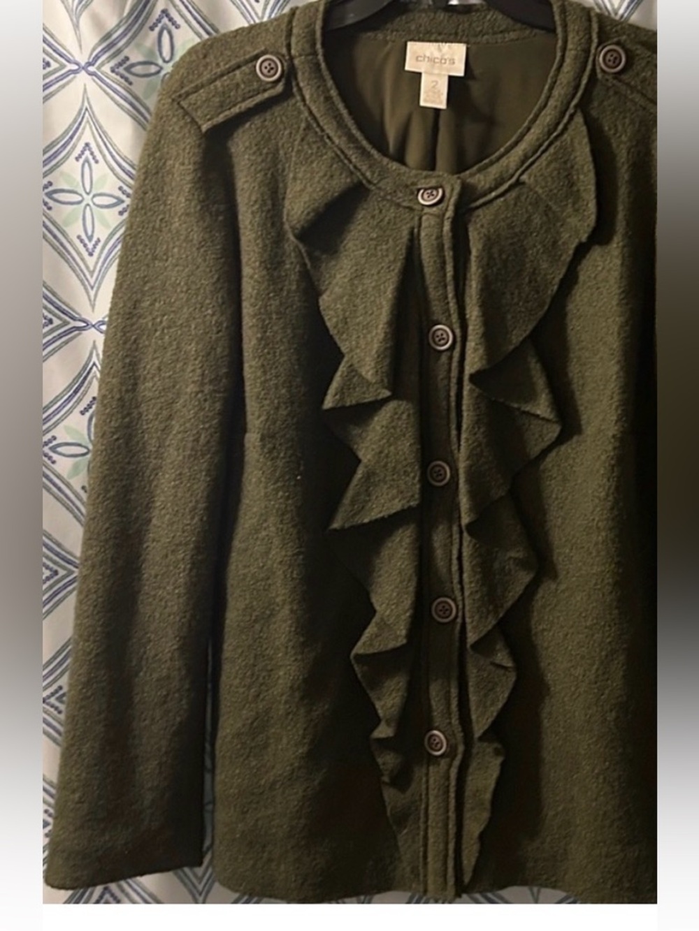 EUC CHICO’S Deep Olive Boiled Wool Blazer or Jacket Depending on Occasion, GREAT - Picture 7 of 16